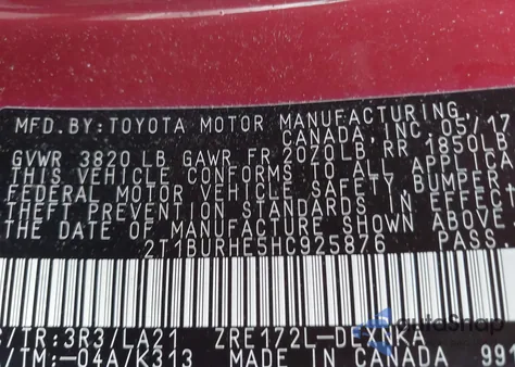 2017 Toyota Corolla Xle from USA, damaged, VIN 2T1BURHE5HC925876